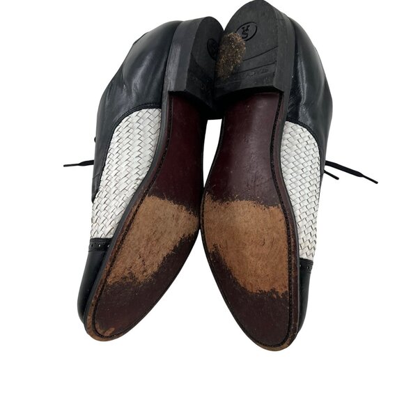 Stacy Adams Two Tone Woven Leather Dress Shoes Black White Lace Up 10 D - Picture 6 of 7
